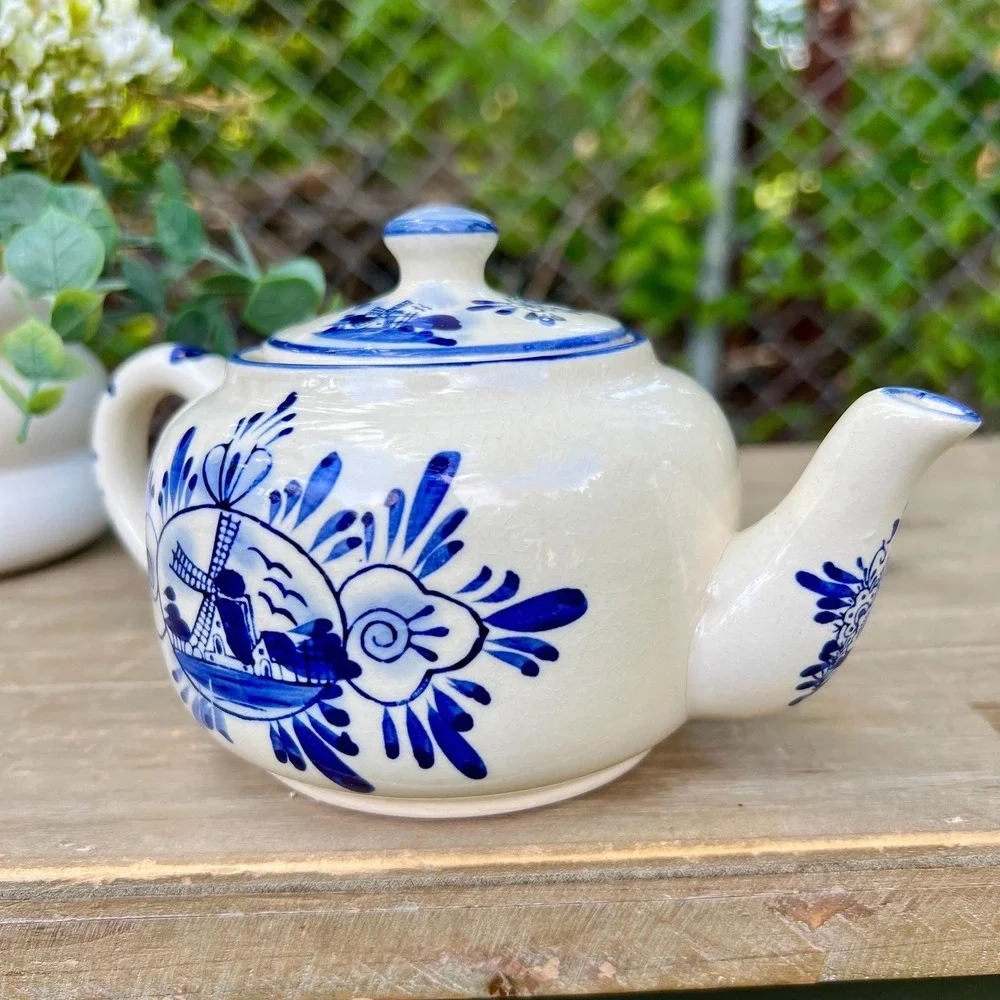 Vintage Ramsel Hamburg Blue & White Porcelain Teapot -Windmill Pattern